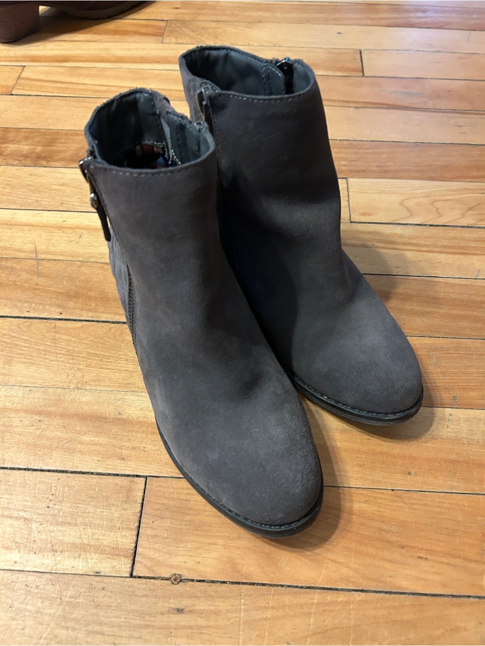 Women’s Gray Suede Ankle Boots - Zip Closure